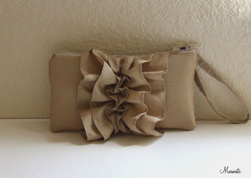 Bridal Clutch-Bridesmaids Gift- Wedding Ruffle Wristlet-Fairy Tale-Ready To Ship-Nude