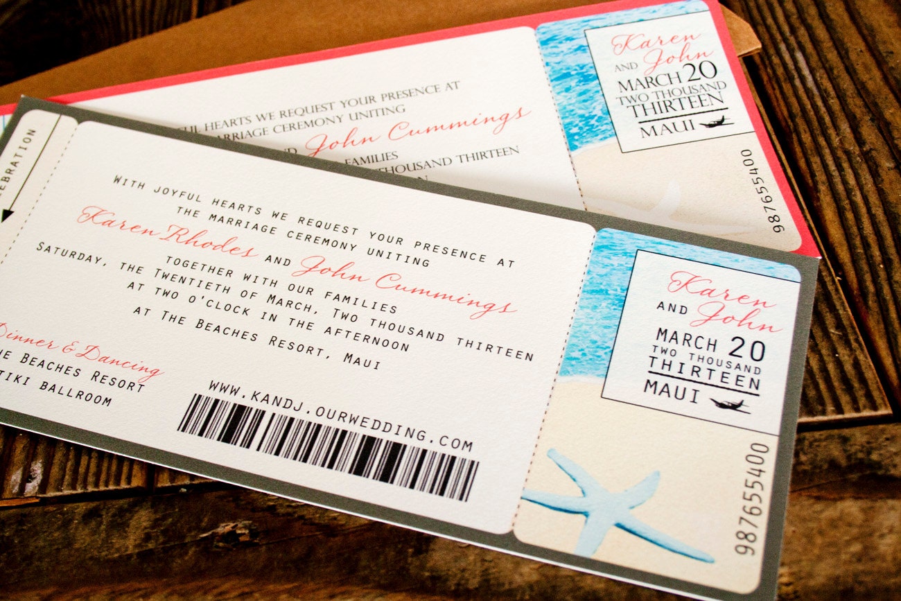 Star Fish Beach - Boarding Pass Wedding Invitation - Design Fee