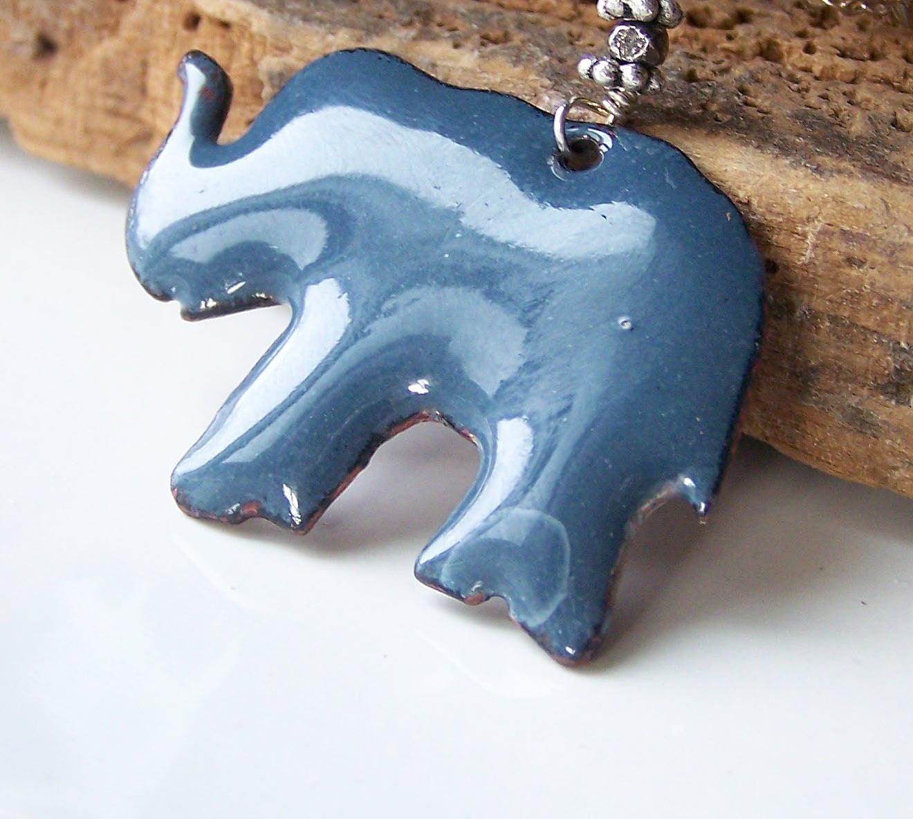 Etsy, Enamel Elephant Necklace, Blue Grey Enamelled Elephant, Enamel Elephant, Sterling Silver Chain, Enamel Jewelry, Etsy Jewelry
