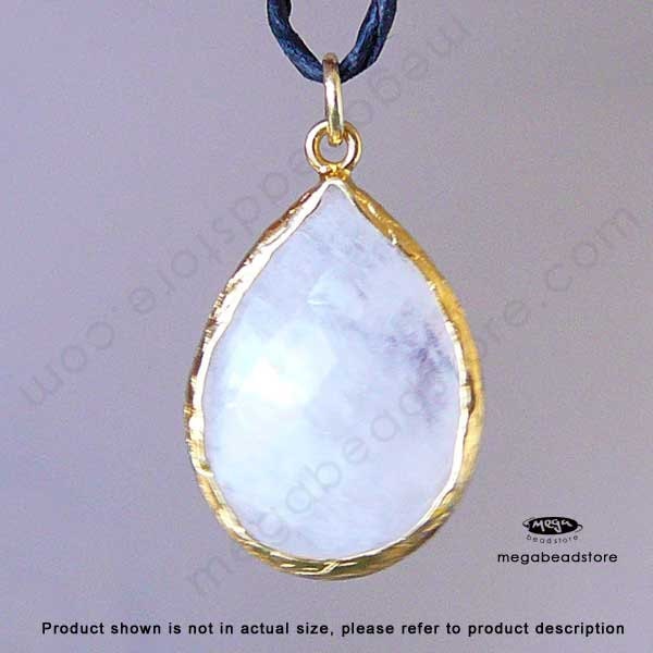 32mm Tear Drop Pendant Moonstone Gold Bezel Gemstone F408- 1 pc