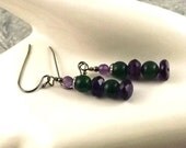 Amethyst and Green Aventurine gunmetal french hook stacked gemstone rondelle earrings