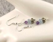 Hydrangea blue purple and gold gemstone surgical steel earrings absolutely affordable