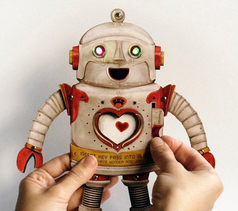Father's Day Robot Paper Toy with blinking LED lights