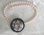 Polymer Clay Textured Necklace Pink Gold Navy Frame