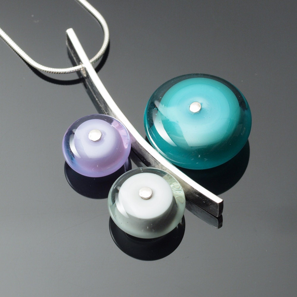 Triple Circle Necklace in Teal/Turquoise, Gray, Lavender