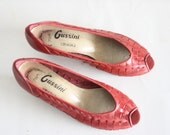 Size 7.5 Red  Woven Leather Peep Toe Shoes
