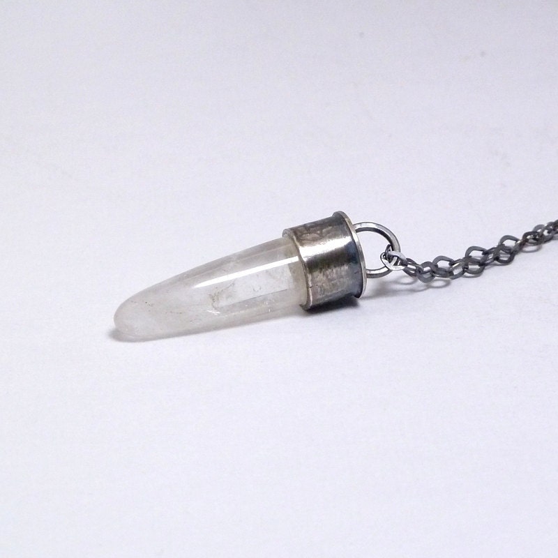 Crystal Necklace Metaphysical Quartz Crystal Sterling Silver Pendant Handmade Metalwork Jewelry