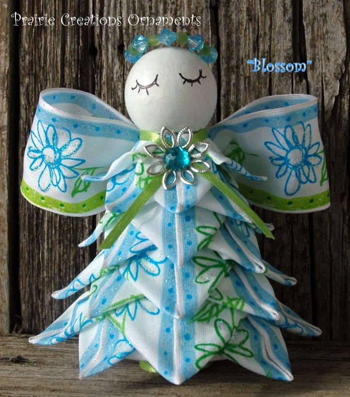 Angel Quilted Ornament Spring Blue and Green - Blossom