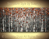 ORIGINAL Large Abstract Birch Trees Painting Impasto Landscape Oil Painting Heavy Textured Modern Palette Knife Painting by Susanna 48x24