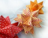 Origami Sunset Stars- Set of 3 origami stars hung together, red and orange