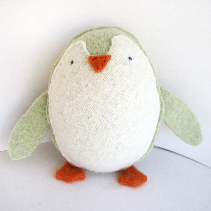 Honeydew Green Penguin - Recycled Wool Plush Toy