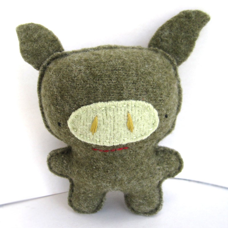 Olive Green Pig - Recycled Wool Plush Toy