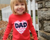 Father's Day New Dads Dad Love T Shirt Applique- Kids Valentines Red Chevron Heart Shirt