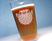 Pufferfish etched pint glass - spiny puffer fish
