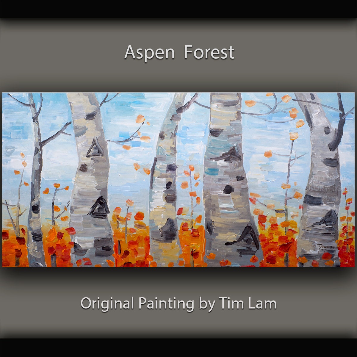 Original acrylic painting Aspen Forest art, huge mural abstract painting Autumn landscape painting 48x24x1.3