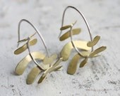 Sterling Silver and Gold tone Hoops  Fern Frond Hoops