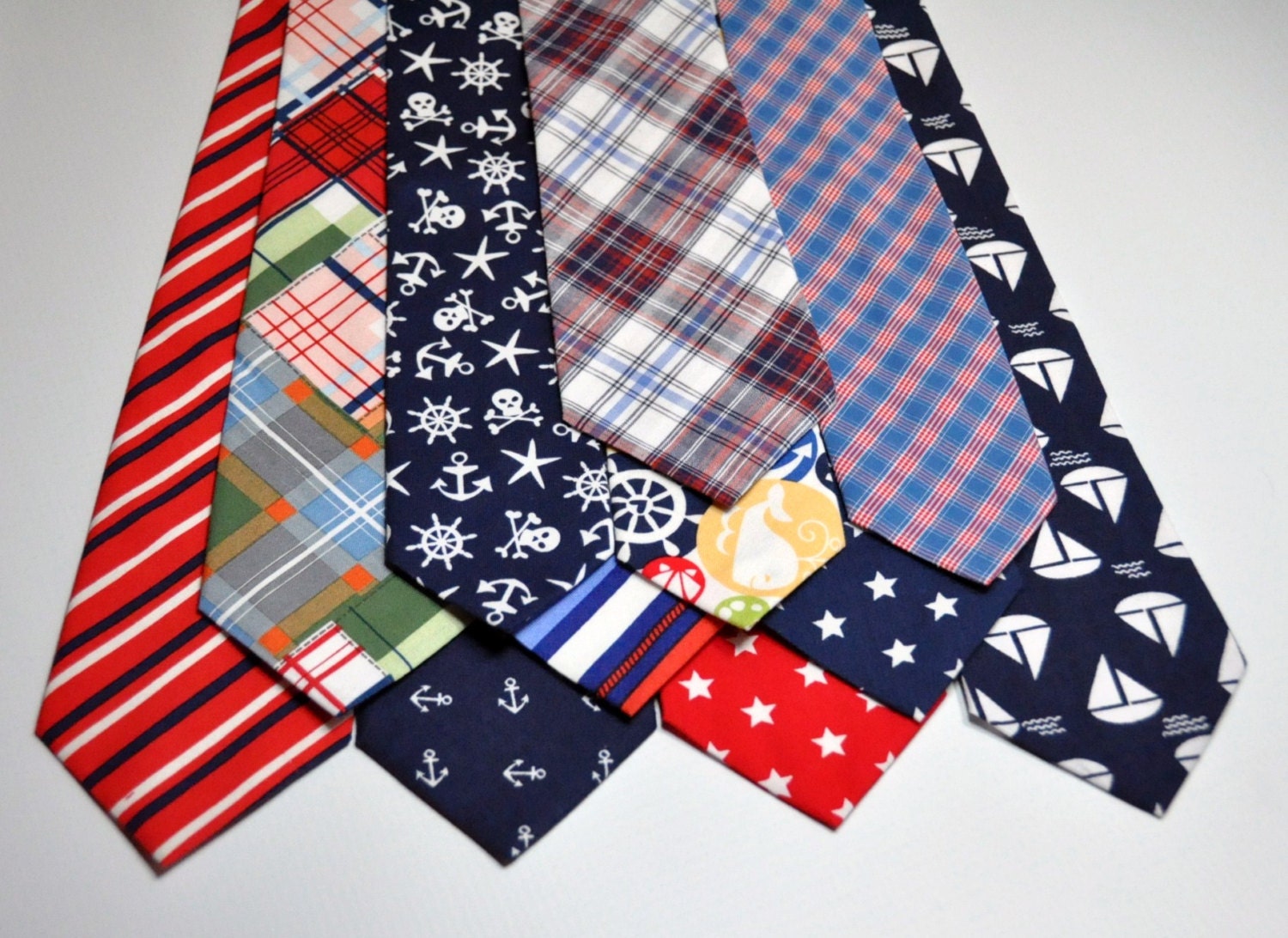 Men's Nautical Neckties - Fourth of July - Red White and Blue - Plaid Ties - Patriotic Necktie