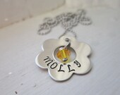 Personalized Flower Girl Birthstone Stalnless Steel washer necklace with swarovski crystal, freshwater pearl, or natural stone bead