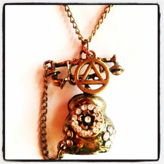 Vintage Elegant Phone AA Necklace Alcoholics Anonymous Sober 12 Step Recovery