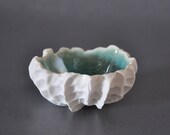 Copper Blue Baby Scallop Textured Bowl - Blue Green White Ceramic Beach Decor Bowl Sea Shell