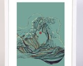 Kissing The Wave, Kiss Print, Ocean Print, Love Print, Sea , wave, water, Art Print