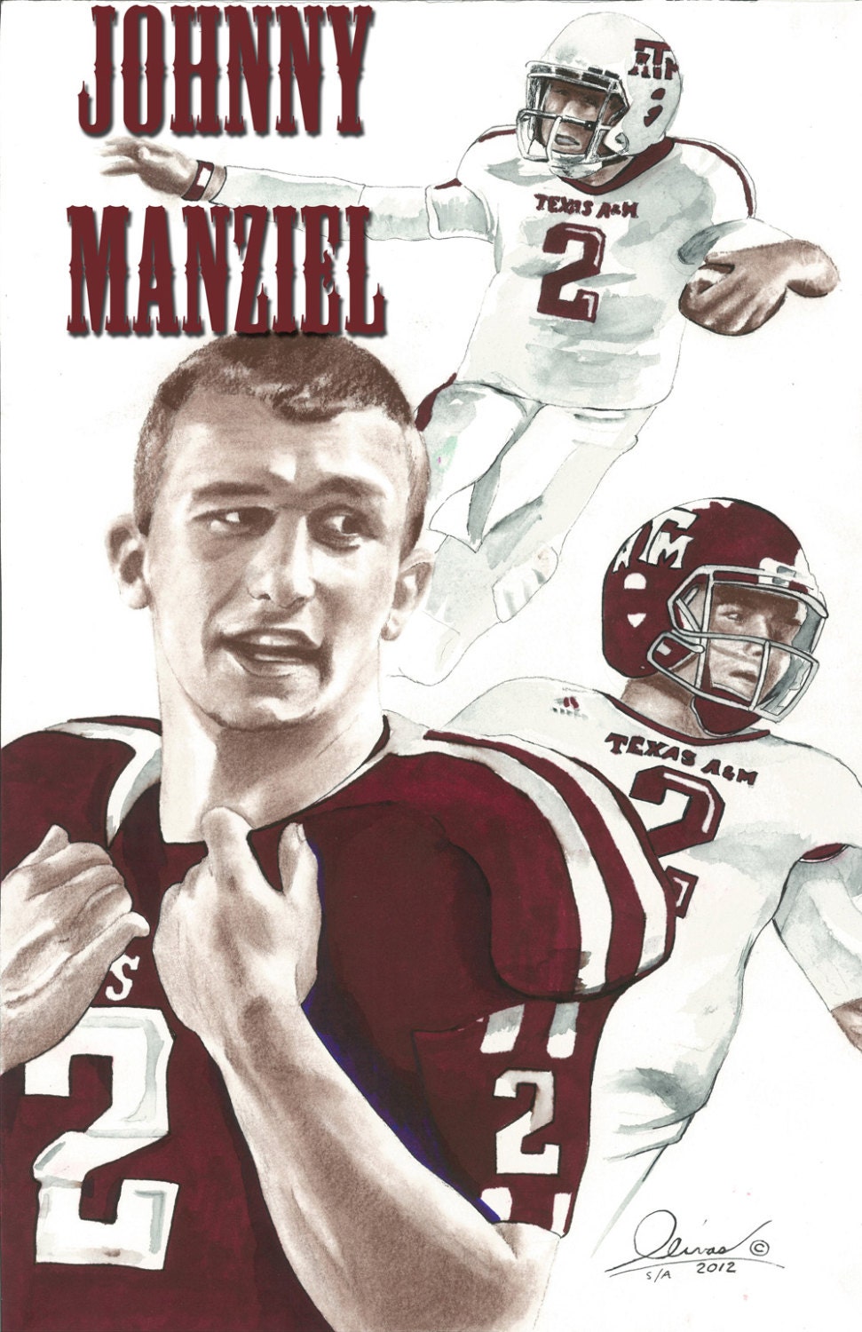 Johnny Football....hand drawn, Heisman trophy, college football,Johnny Manziel, Texas A & M
