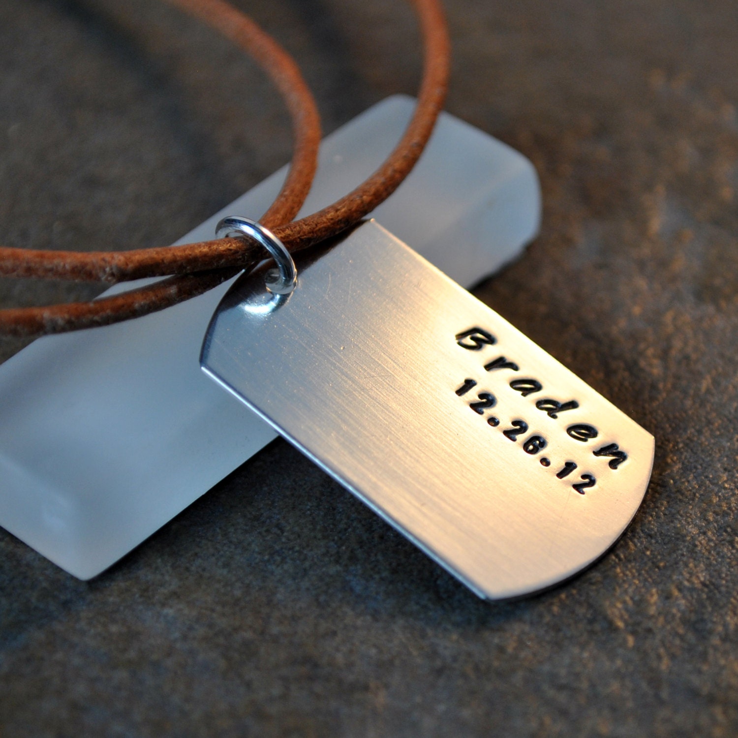braden dog tag necklace in sterling silver - your sons or daughters name and birthdate