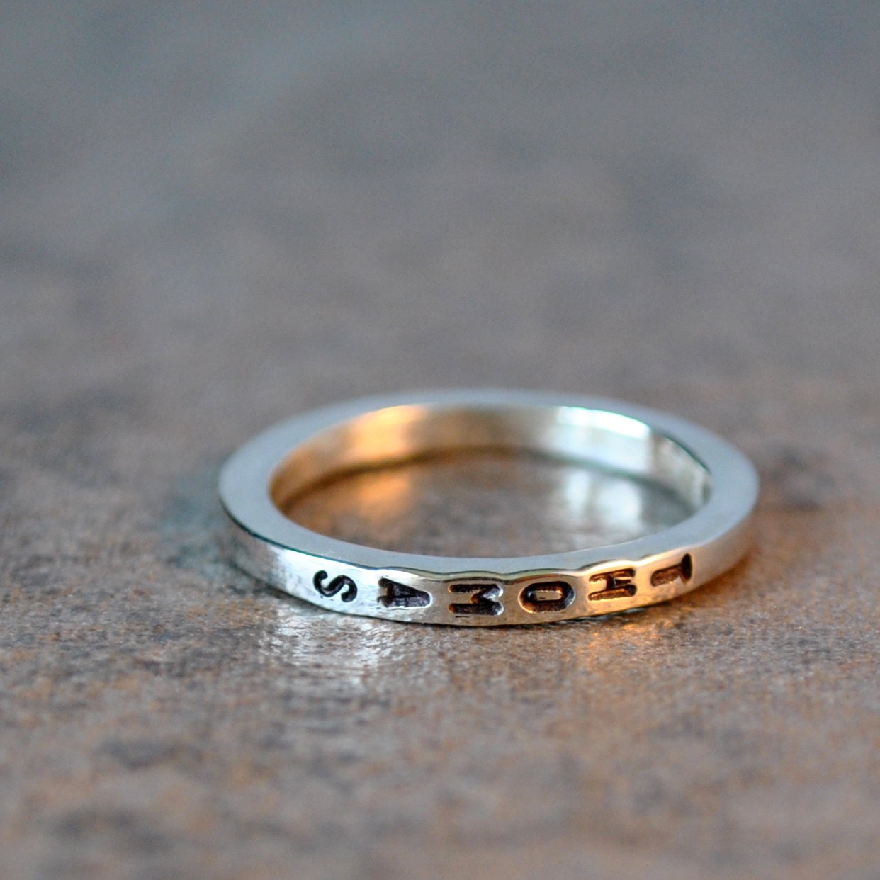 skinny stacking name ring - sterling silver and vertical letters, stacker ring