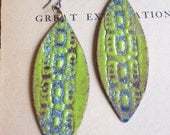 Chartreuse and Aqua Enamel Earrings