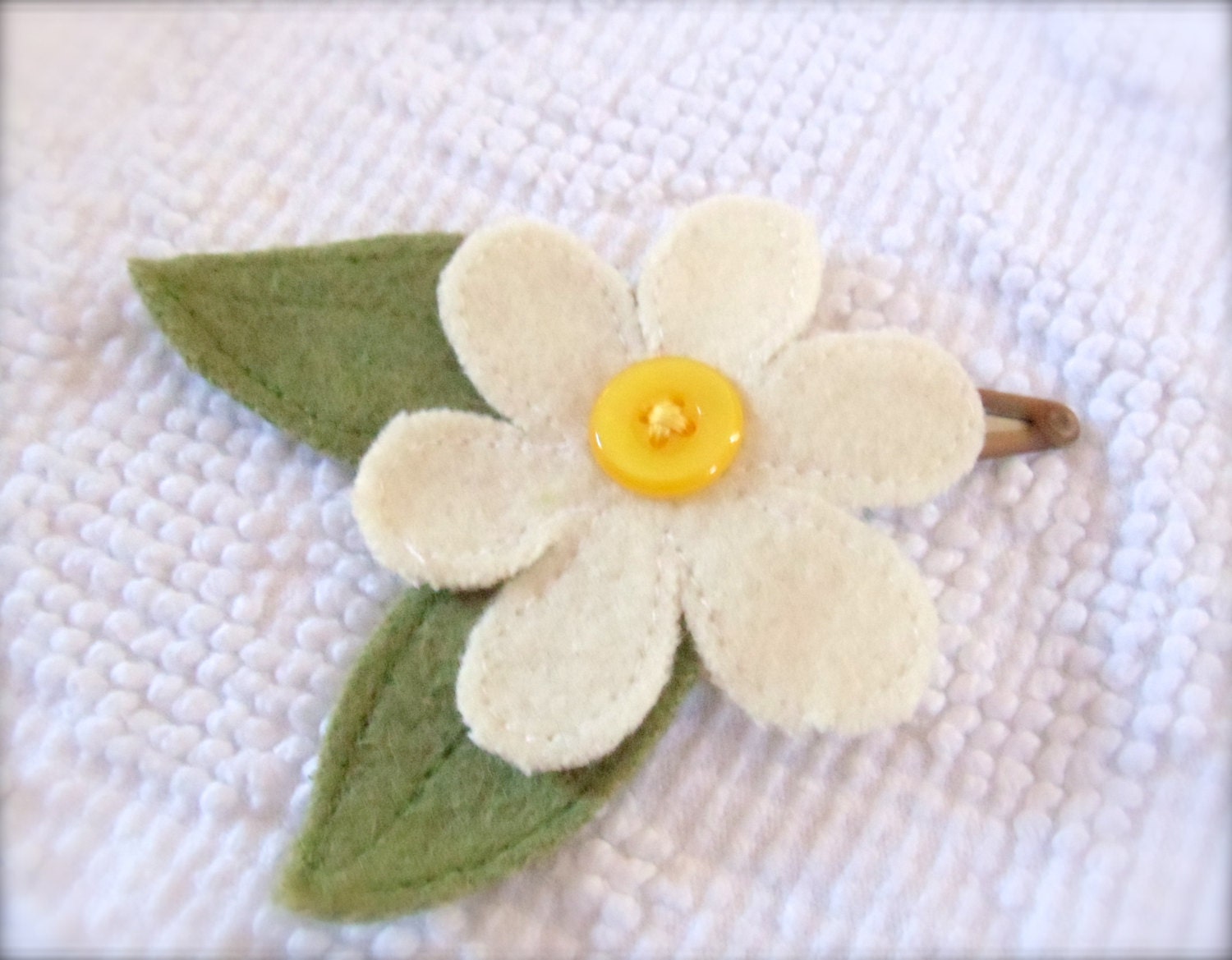Sunny Daisy repurposed wools flower bobby hair barette