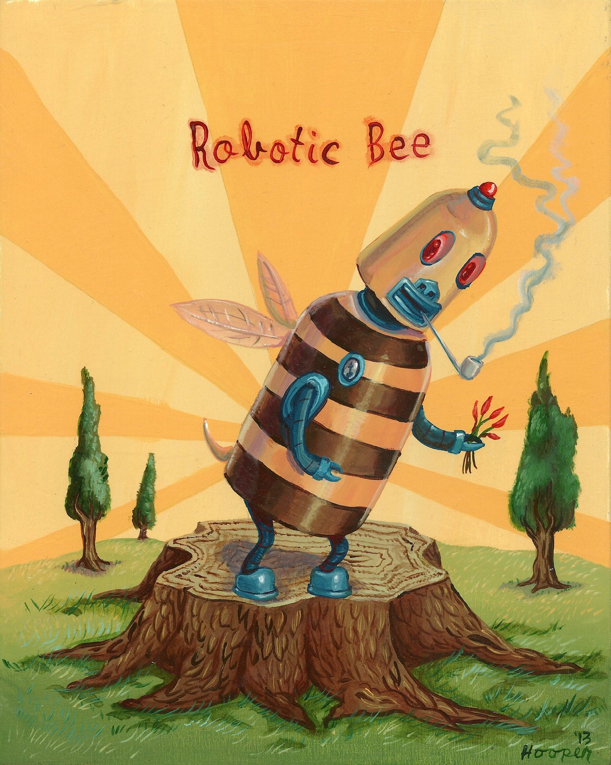 Original Robot Art - Robotic Bee - Mr. Hooper Painting
