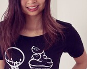 40% OFF Slash Neck  Zombie Cupcake Cake Baker Rocky The Zombie t-shirt in black