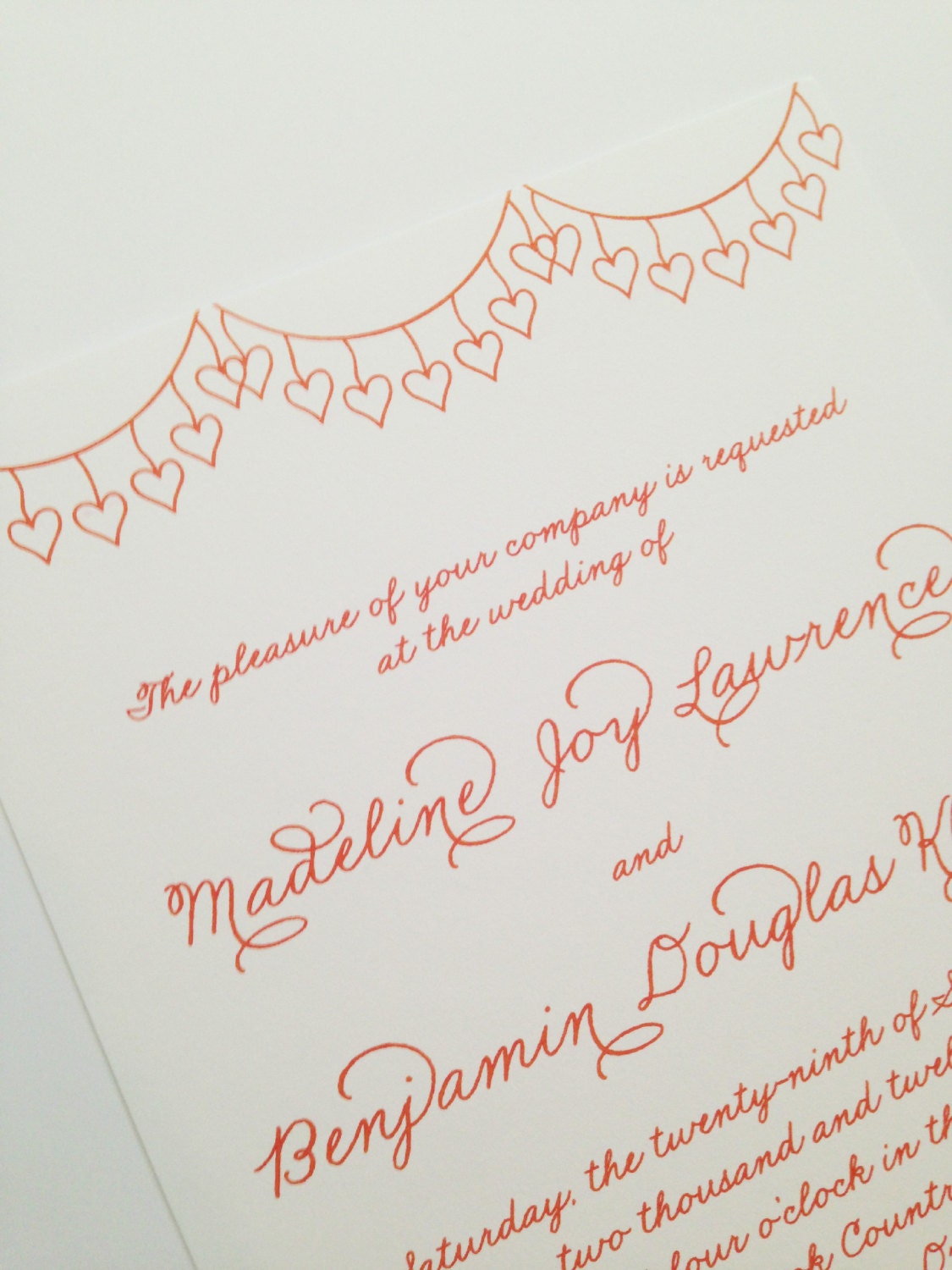 Festive, Rustic, Orange Heart Banner Wedding Invitations
