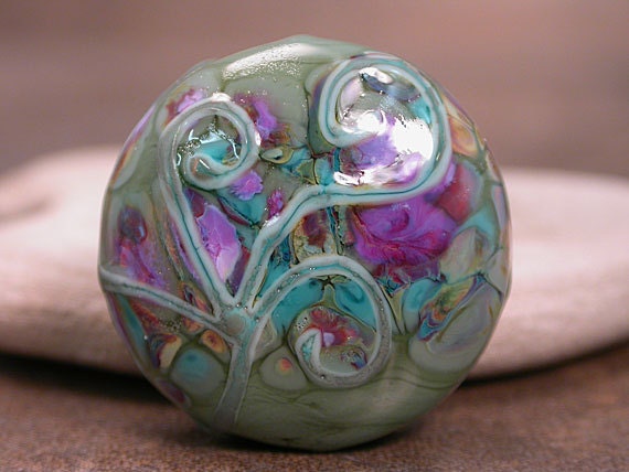 Lampwork Glass Spree Focal Bead Olive Green Z99 Raku Divine Spark Designs SRA LeTeam
