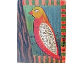 Original acrylic painting of a orange woodpecker on recycled wood