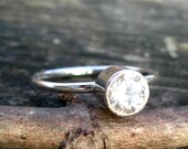 White Topaz Ring ... 6mm white topaz gemstone ring  sterling silver  band