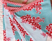 10% OFF SALE Aqua and Red Bunting Flags,  Photography Prop, 7 Large Flags, Fabric Bunting. Ready to Ship.
