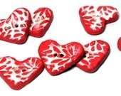 MINI Stitch Red Exclusive Floral Stoneware Buttons - White and Red Heart
