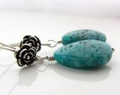 20% off sale Blue green amazonite earrings sterling silver rose