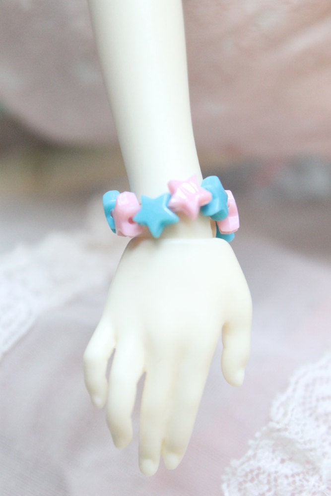 Candy Stars Mini Bracelet for Super Dollfie BJD MSD SD Doll  Pink x Blue Jewelry Cute Rainbow Pop Kei Fairy Kei Style Rave