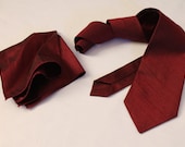 Custom Groom Men's Necktie Matching Handkerchief Wedding Accessory - Made to Order Groomsmen Silk Dupioni Tie Pocket Square Set