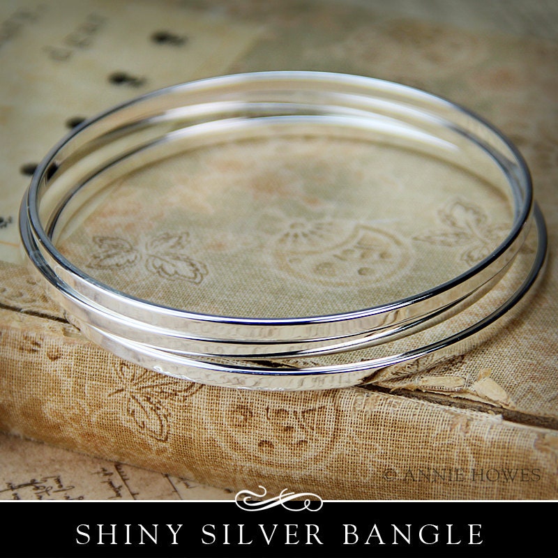 Shiny Silver Plated Stacking Bangle Bracelet. Adorn with A Charm for An Easy Gift. BBFL-SSB