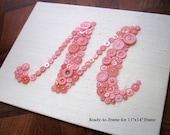 Baby Monogram Button Letter Art on Ivory Silk -- Ready-to-Frame -- You Choose Button Color and Custom Design Your Own