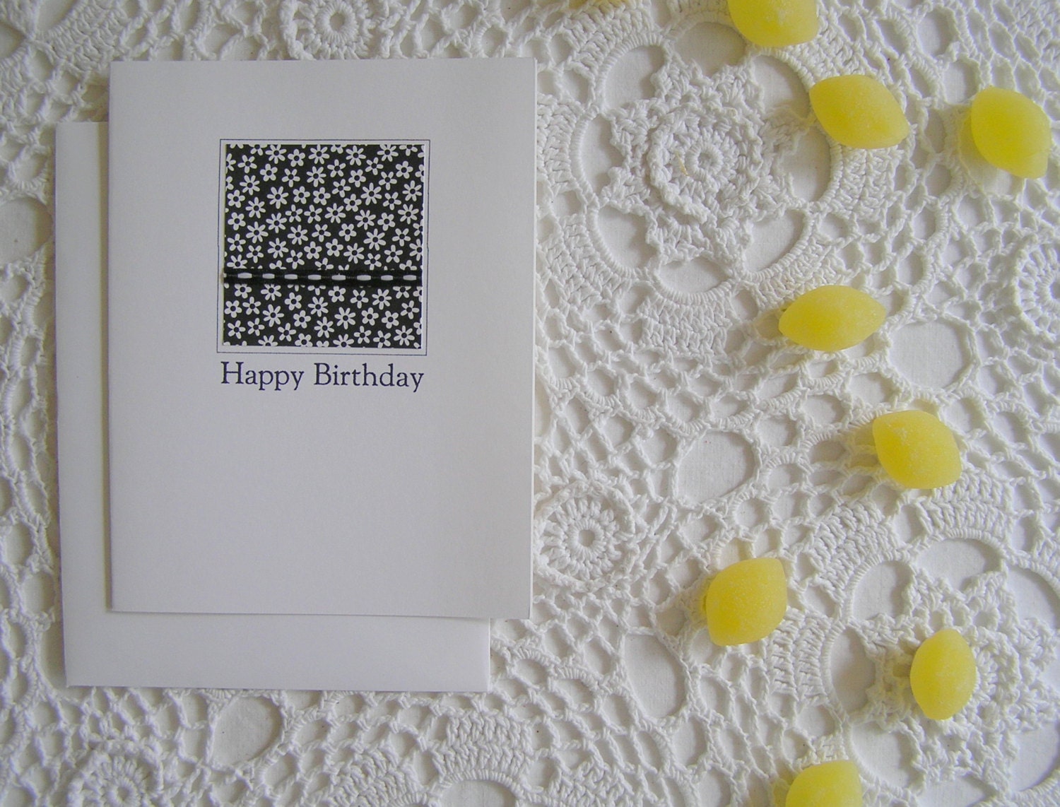 Retro Happy Birthday Cards, Floral, Black & White, Fun, Preppy, Modern, Set of 5, SALE