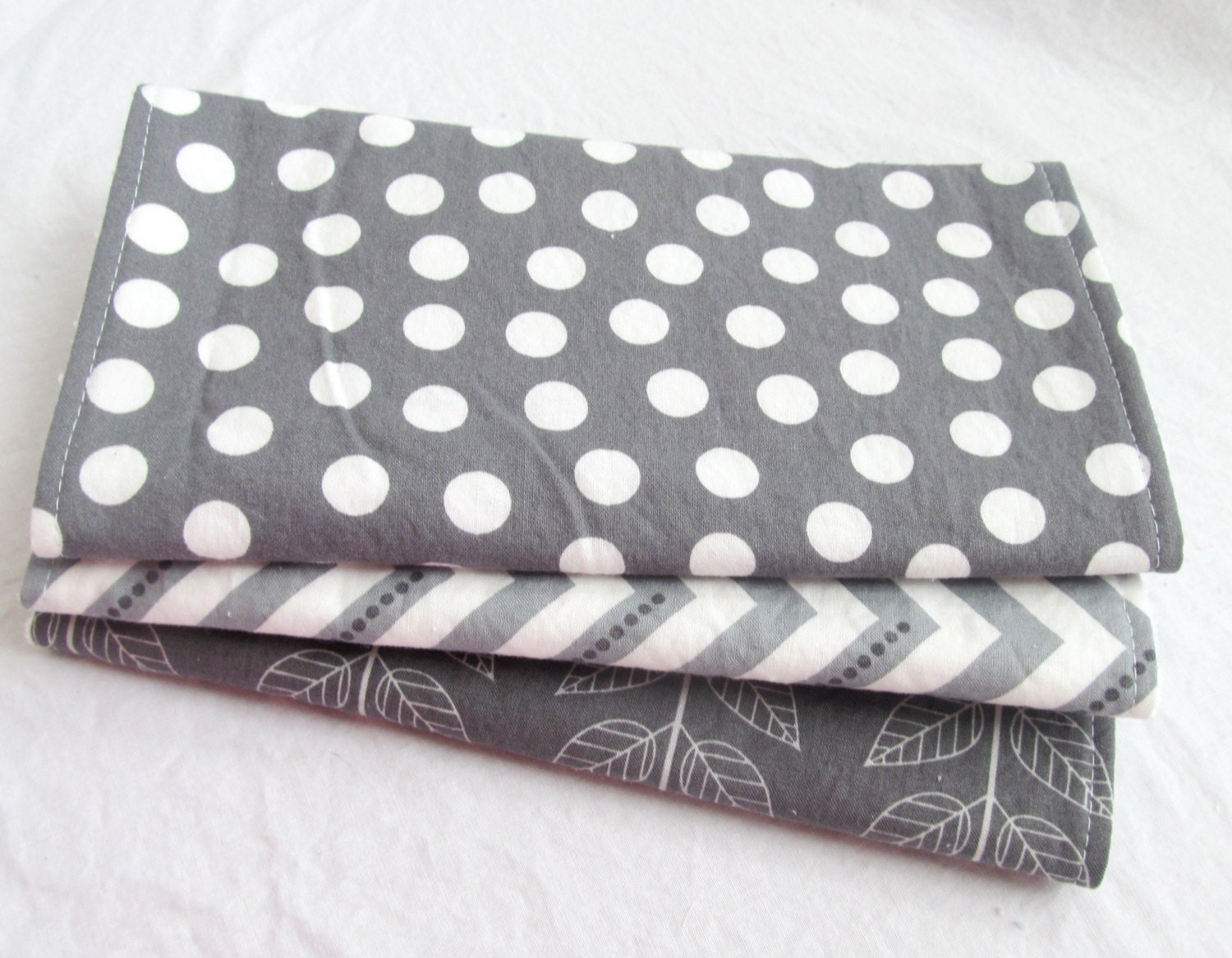 Burp Cloth Gift Set for Baby Girl or Baby Boy - Neutral Modern Essentials - Gray & White Trio - Set of 3 Burp Rags Chevron Dot Vine