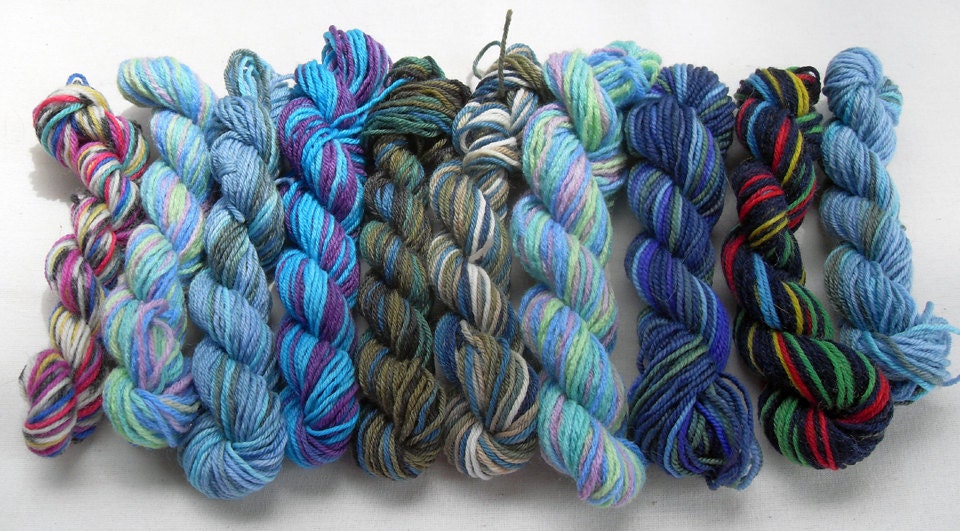 Wool yarn, Sock Yarn, Mini Skein, Amigurumi, knitting yarns Blues 5