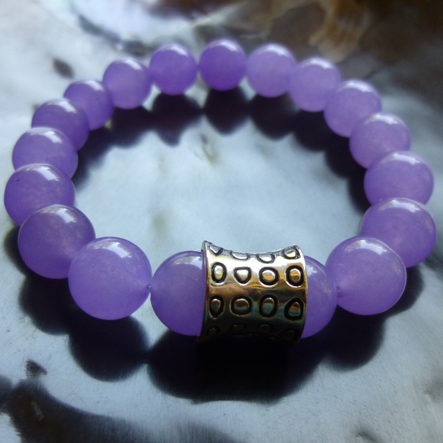 Violet Quartzite Bracelet, Stretch, Silver Accent Bead, Modern, Gemstone Jewelry,  Mother's Day