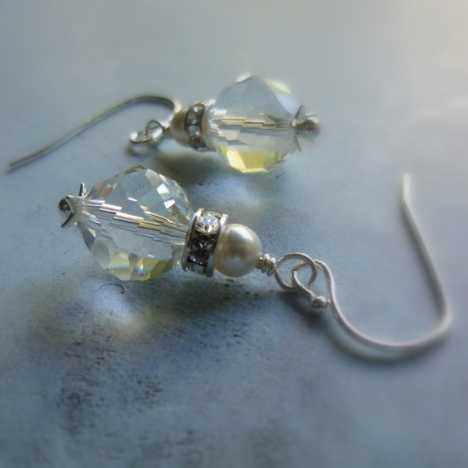 Crystal Dangle Earrings, Bridal Earrings, Elegant Earrings, Crystal, Pearl, Silver