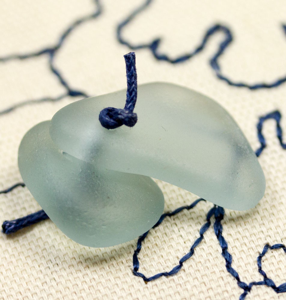 Sea glass Beach Glass Drilled, beach found for jewelry making, 2 Blue gray pcs