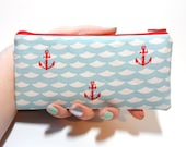 Red Anchors Long Zipper Pouch